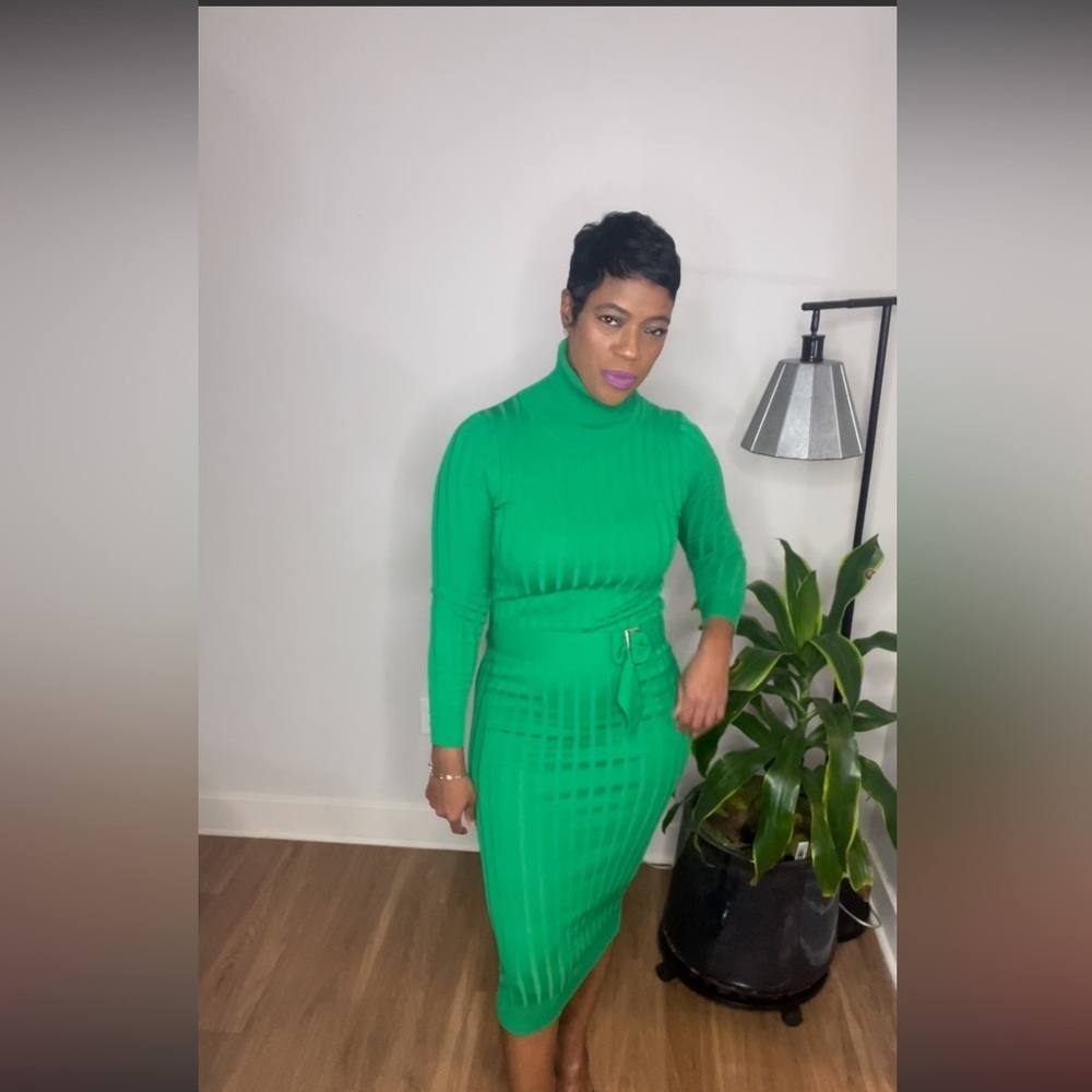 Kelly Green Turtleneck Sweater Dress